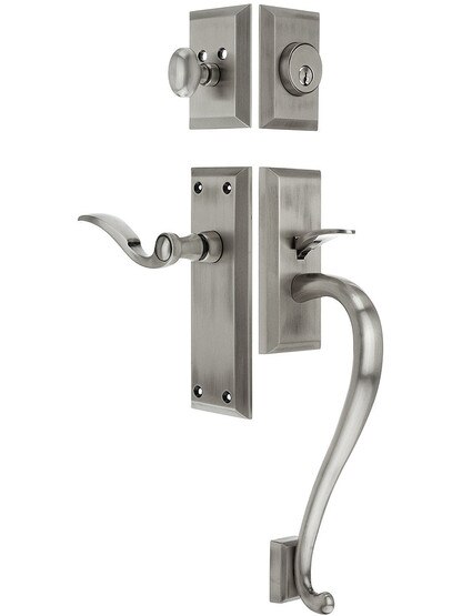 Fifth Avenue Entry Lock Set in Antique Pewter Finish with Right-Handed Bellagio Lever and